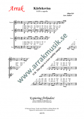 Krleksvisa i gruppen Krnoter - tryckta hos JaKe (Arrak) musik (AK156)