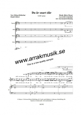 Du r snart dr i gruppen Krnoter - tryckta hos JaKe (Arrak) musik (AK302)