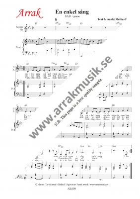 En enkel sng i gruppen Krnoter - tryckta hos JaKe (Arrak) musik (AK698)