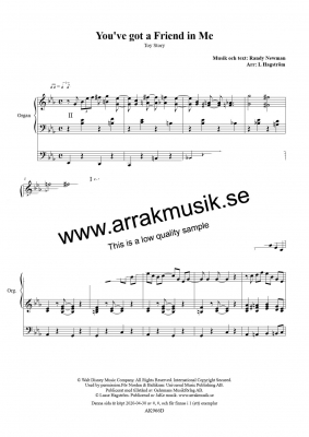 Youve got a friend in me i gruppen Instrumentalmusik / Orgel hos JaKe (Arrak) musik (AK966D)