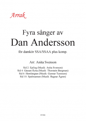 Fyra snger av Dan Andersson i gruppen Samlingar hos JaKe (Arrak) musik (SV006)
