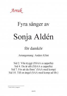 Fyra sånger av Sonja Aldén i gruppen  hos JaKe (Arrak) musik (AK055)