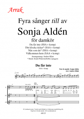 Fyra sånger till av Sonja Aldén i gruppen Körnoter - tryckta hos JaKe (Arrak) musik (AK123)