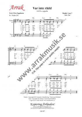 Var inte rdd i gruppen Kyrkoret / Trefaldighetstiden / Sn e. Alla helgons dag hos JaKe (Arrak) musik (AK187)