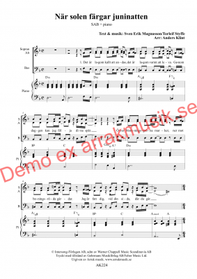 N�r solen f�rgar juninatten i gruppen K�rnoter - tryckta hos JaKe (Arrak) musik (AK224)