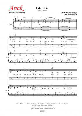 I det fria (SAB) i gruppen Utgivningsår / 2018 hos Arrak musik (AK227)