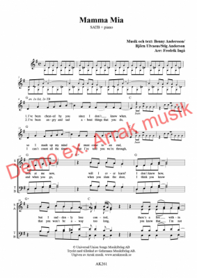 Mamma Mia i gruppen K�rnoter - tryckta hos JaKe (Arrak) musik (AK261)