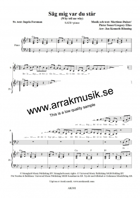 Säg mig var du står i gruppen Körnoter - tryckta hos JaKe (Arrak) musik (AK301)