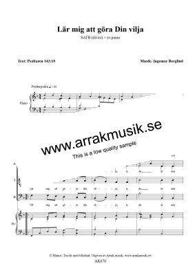 Lär mig att göra Din vilja i gruppen Kyrkoåret / Övriga / Tröst hos JaKe (Arrak) musik (AK670)