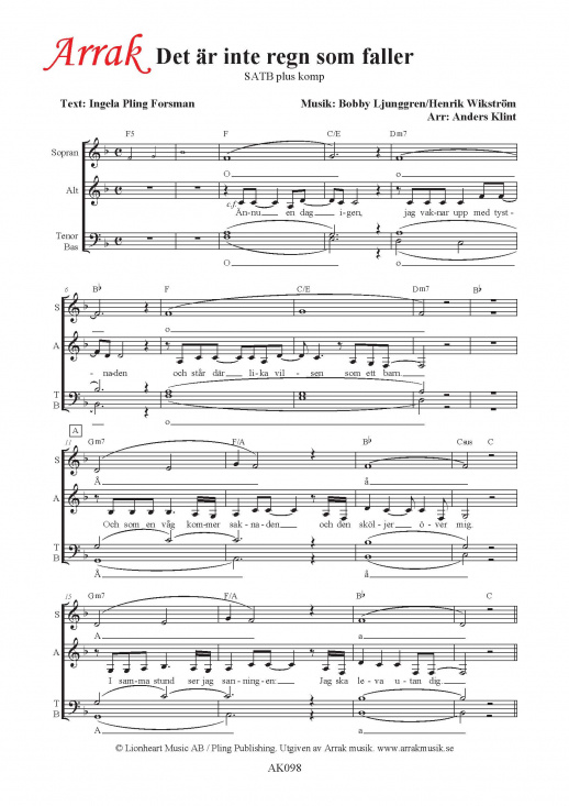Det �r inte regn som faller (SATB) 