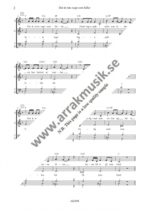 Det �r inte regn som faller (SATB) 