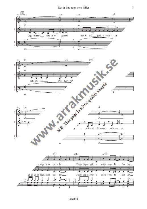 Det �r inte regn som faller (SATB) 