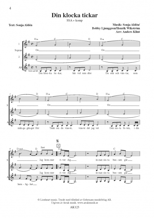 Fyra s�nger till av Sonja Ald�n