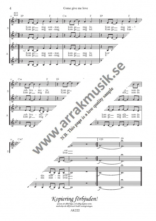 Come give me love - SSAA