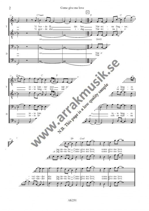 Come give me love - TTBB