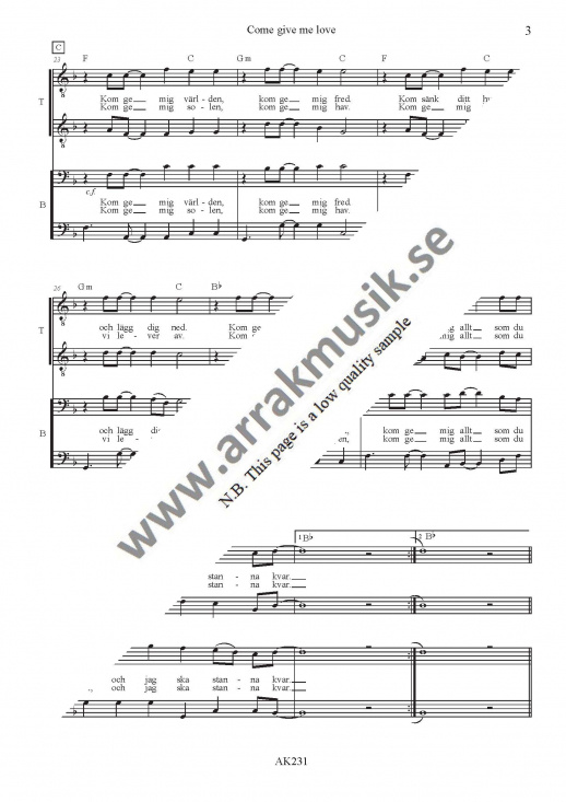 Come give me love - TTBB