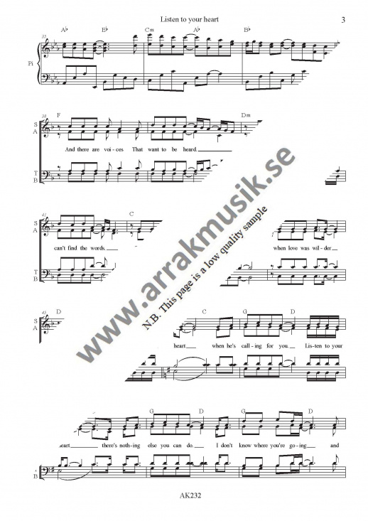 Listen to your heart SATB