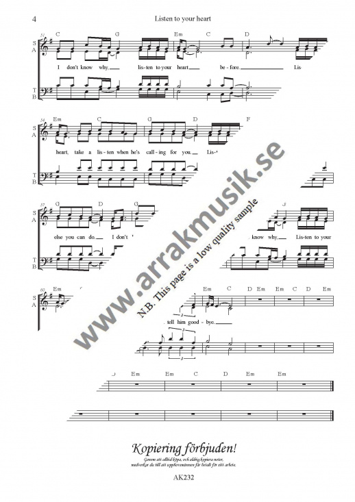 Listen to your heart SATB