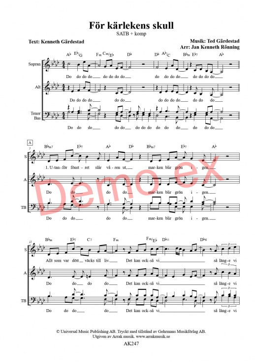 F�r k�rlekens skull (SATB)