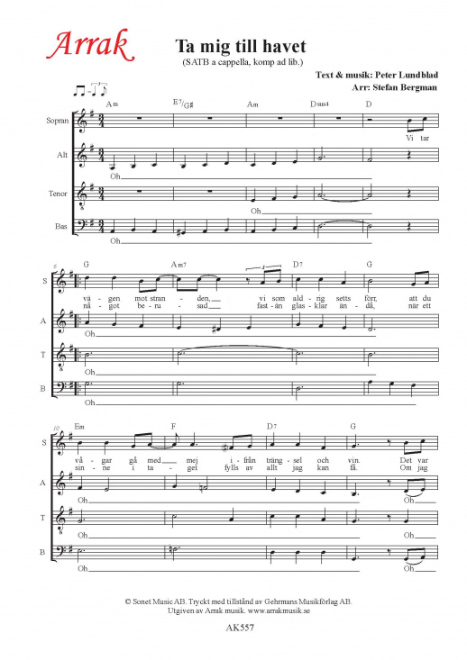 Ta mig till havet - SATB
