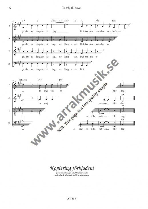 Ta mig till havet - SATB