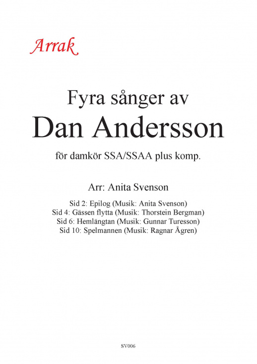 Fyra s�nger av Dan Andersson